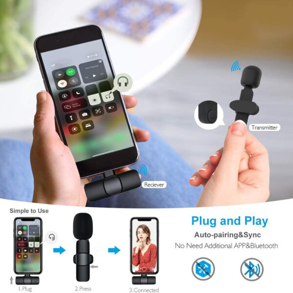 Wireless Lavalier Microphone Portable Audio Video Recording Mini Mic For I Phone Android Long Battery Life Live Broadcast Gaming - Image 3